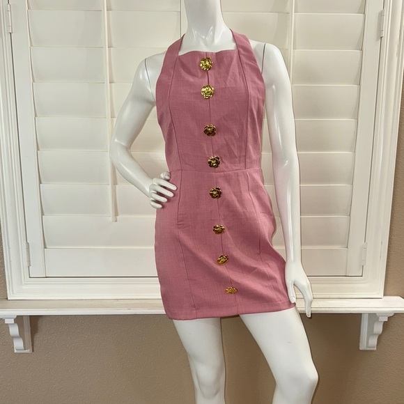 Sunfere Rebecca Halter Backless Mini Dress Pink - Picture 1 of 13